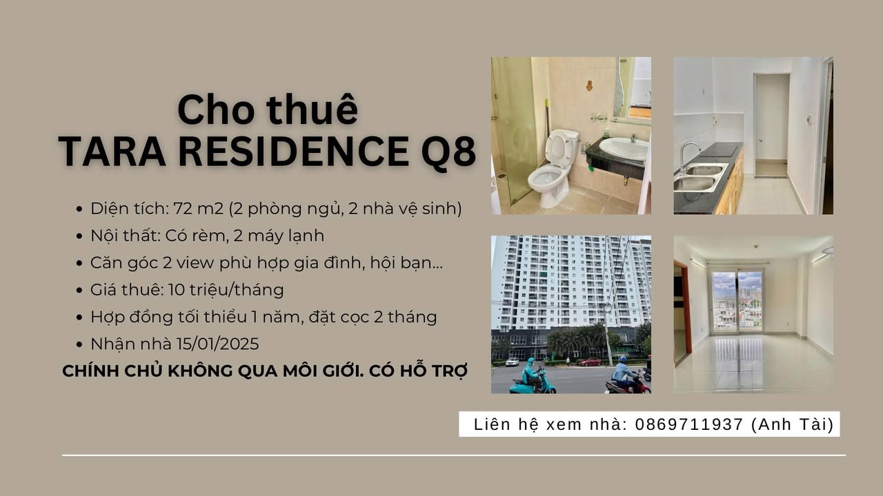 Căn hộ Tara Residence quận 8 72m² giá 10 triệu - Căn góc 2 view đẹp