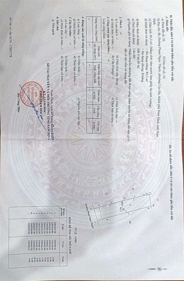 Đất mặt đường Phạm Ngọc Thạch, Nam Định 85m² giá 3.85 tỷ - Sổ hồng chính chủ!