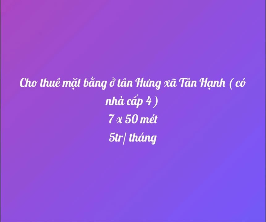 Cho thuê mặt bằng Tân Hưng, Long Hồ 350m² giá chỉ 5 triệu - Đầu tư sinh lời ngay!
