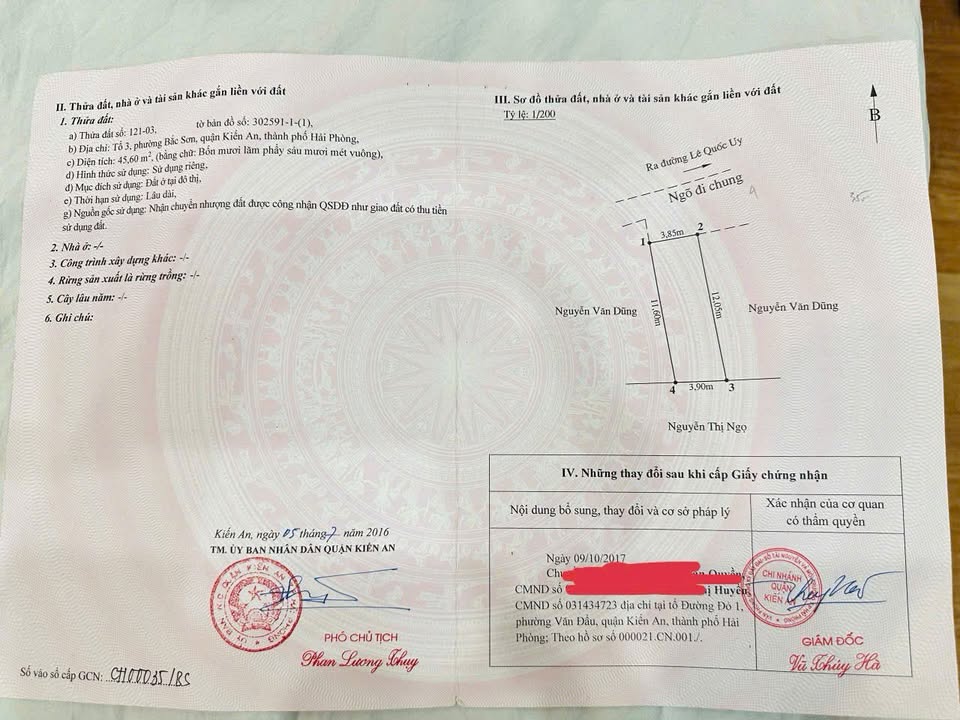 Đất chính chủ ngõ 51 Lê Quốc Uy, Kiến An 45.6m² - Giá 1.3 tỷ VND, đầu tư lý tưởng!