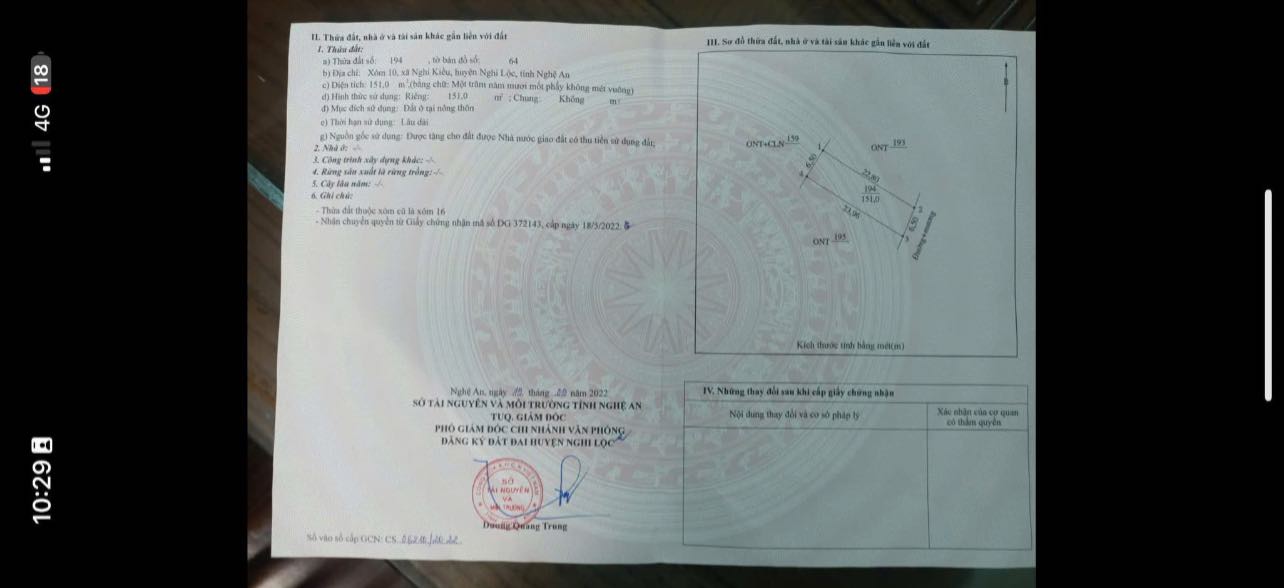 Đất thổ cư xã Nghi Kiều 151m² giá 400 triệu - Bám đường bê tông rộng rãi!