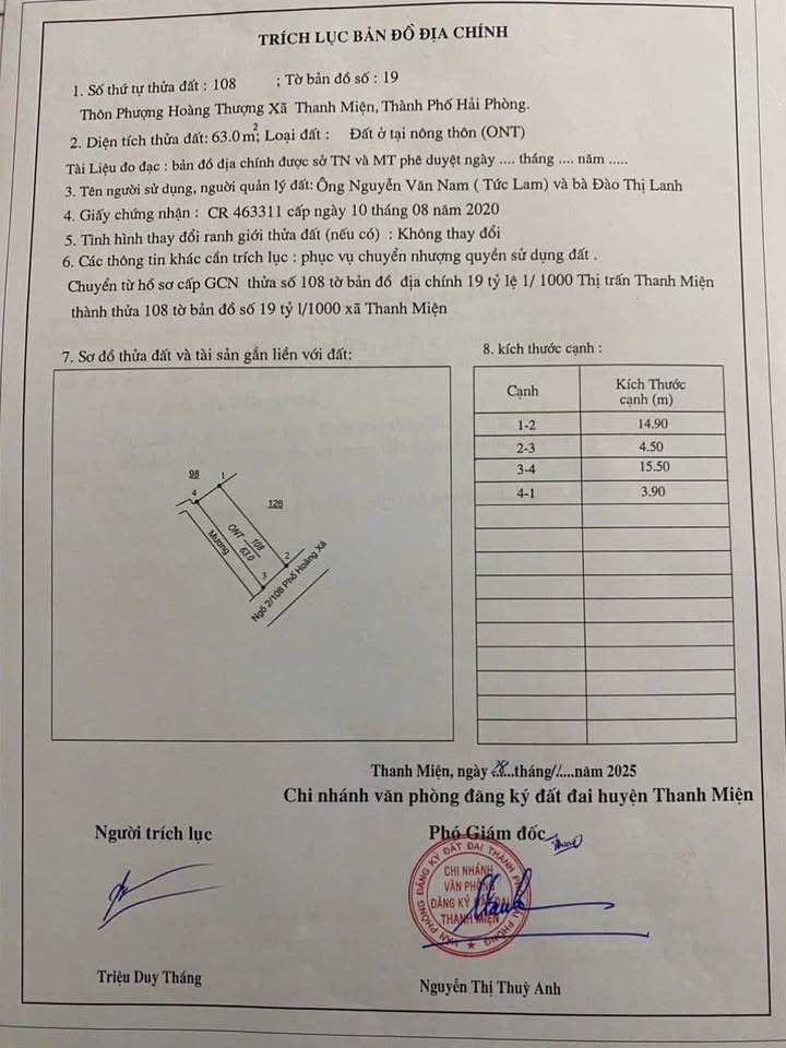 Đất thổ cư Thanh Miện 63m² giá 1.4 tỷ - Mặt tiền đẹp, gần trường học!
