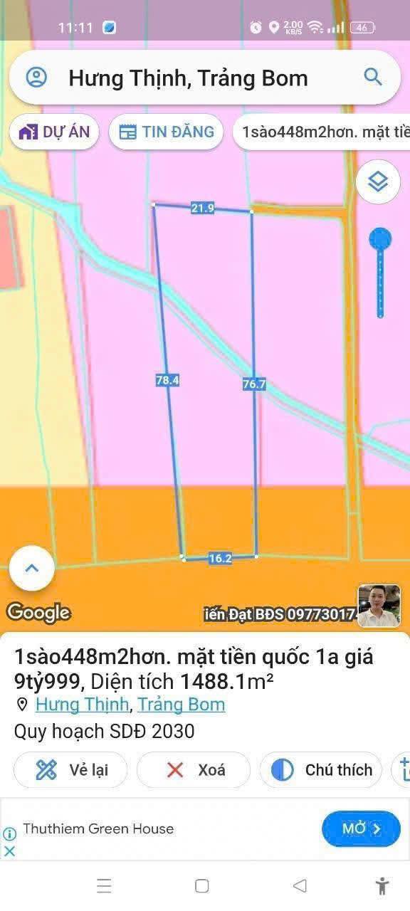 Đất nền mặt tiền Quốc lộ 1A, Hưng Thịnh, 1440m² giá 10 tỷ - Đầu tư sinh lời ngay!