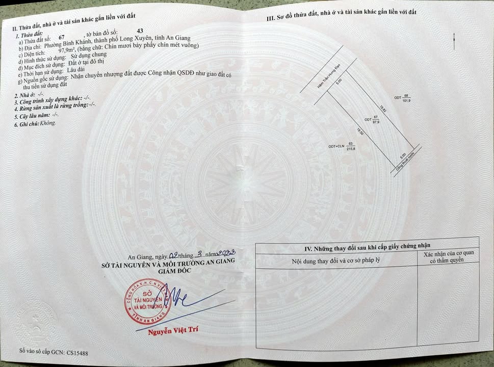 Đất nền Trần Hưng Đạo, Long Xuyên 97.9m² giá 1 tỷ - Cần bán gấp!