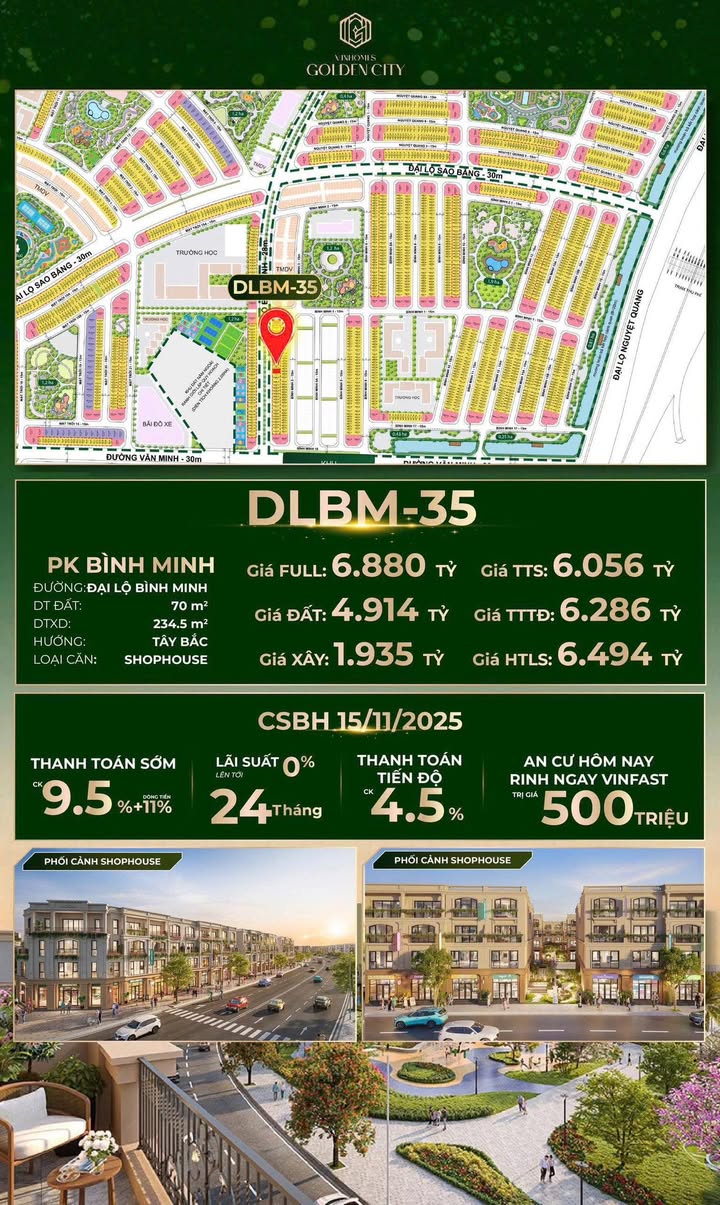 Shophouse Vinhomes Dương Kinh 70m² giá 6 tỷ - Vị trí kinh doanh đắc địa!