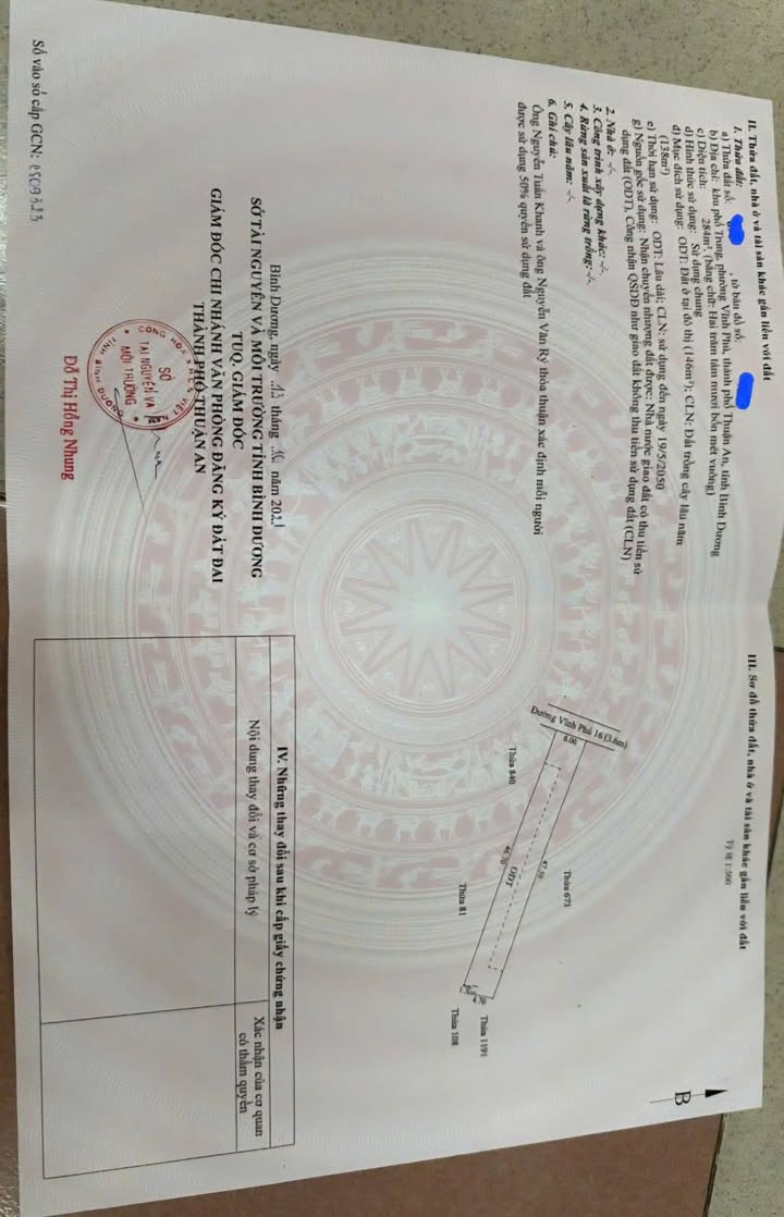 Đất thổ cư 284m² tại Vĩnh Phú, Thuận An - Giá chỉ 6.62 tỷ