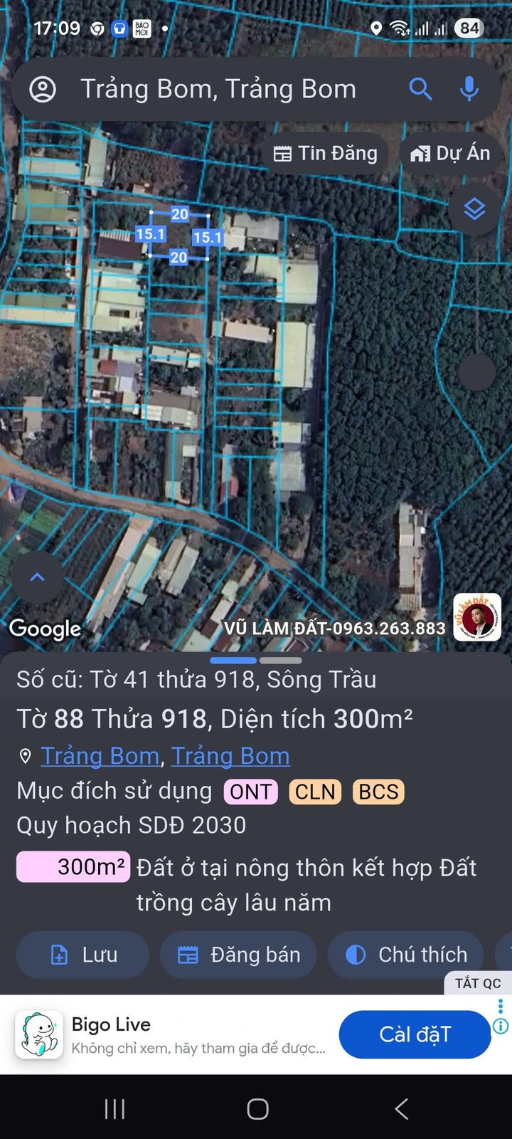 Đất thổ cư 300m² tại xã Sông Trầu, Trảng Bom - Đầu tư sinh lời chỉ 1 tỷ!