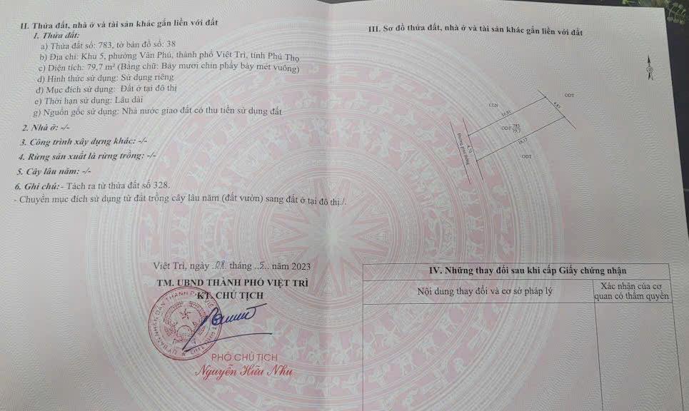 Đất thổ cư 79m² đường Lê Lợi, Việt Trì - Giá chỉ 1 tỷ VND!