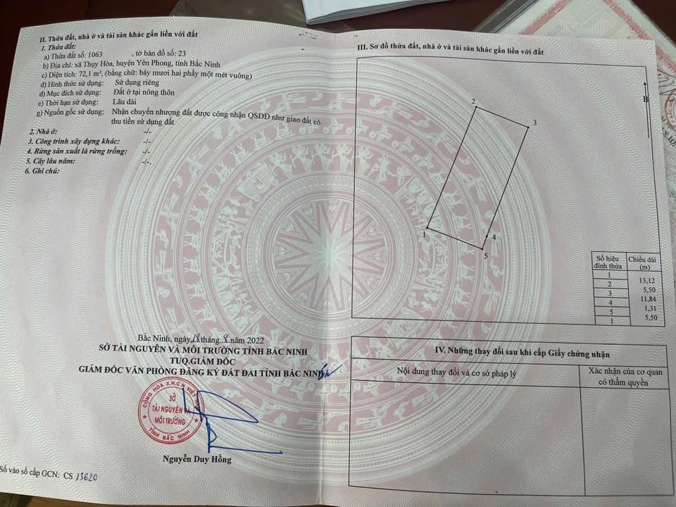 Lô đất đẹp Thụy Hòa - Yên Phong 72m² giá 1.1 tỷ - Tiềm năng tăng giá cao!