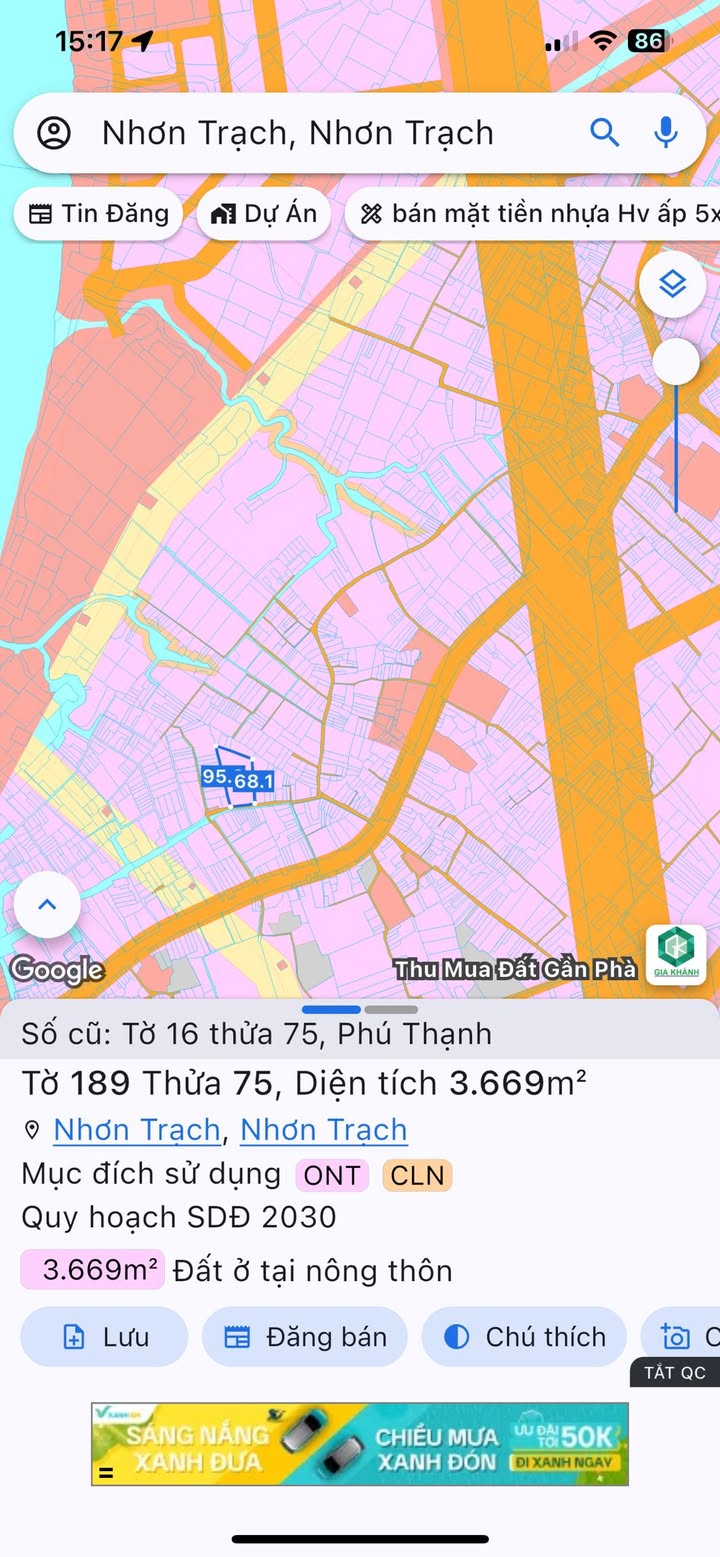 Đất vườn thổ cư 3669m² xã Phú Thạnh Nhơn Trạch - Sổ đỏ chính chủ, giá 7tr/m²!