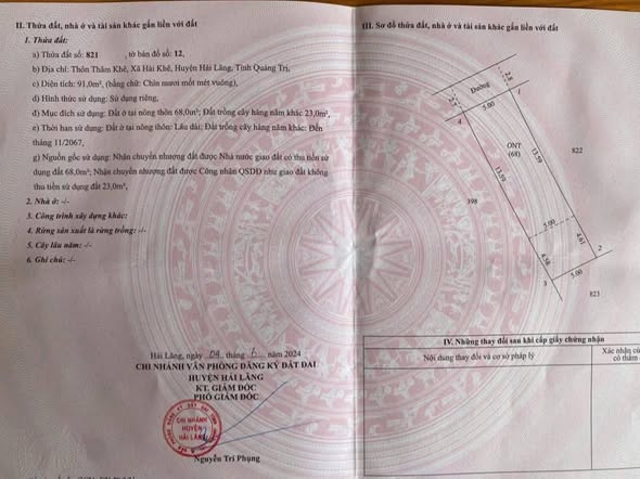 Đất thổ cư Mỹ Thủy, Hải Lăng 91m² giá 300 triệu - Sổ hồng chính chủ