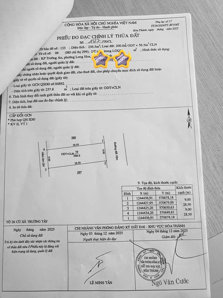 Đất thổ cư Trường Tây, Hòa Thành, Tây Ninh 256m² giá 3.42 tỷ - Cơ hội đầu tư tốt!