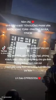 Nhà cấp 4 mặt tiền đường Phạm Văn Bạch, Bà Rịa 86m² giá 2.7 tỷ - Sẵn sàng ở ngay!