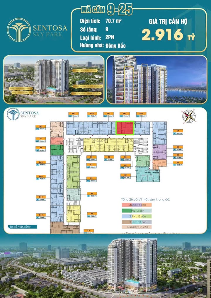 Căn hộ Sentosa Sky Park Hải Phòng 71m² giá 2.9 tỷ - View sông Lạch Tray tuyệt đẹp!
