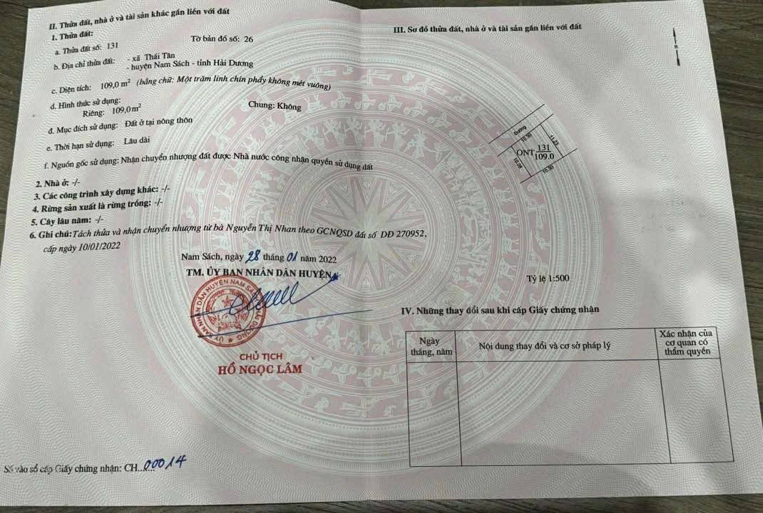 Đất nền 109m² Thái Tân, Nam Sách - Giá thỏa thuận hấp dẫn!