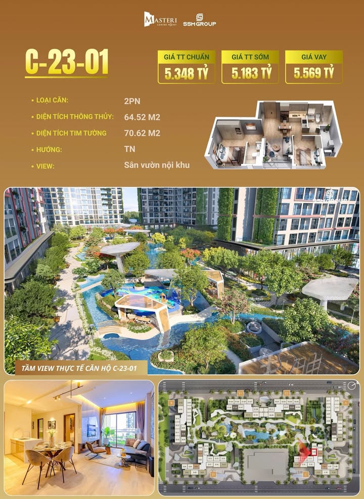 Căn hộ 2PN view bể bơi resort Thủ Đức 64m² giá 5.183 tỷ - Đầu tư sinh lời bền vững!