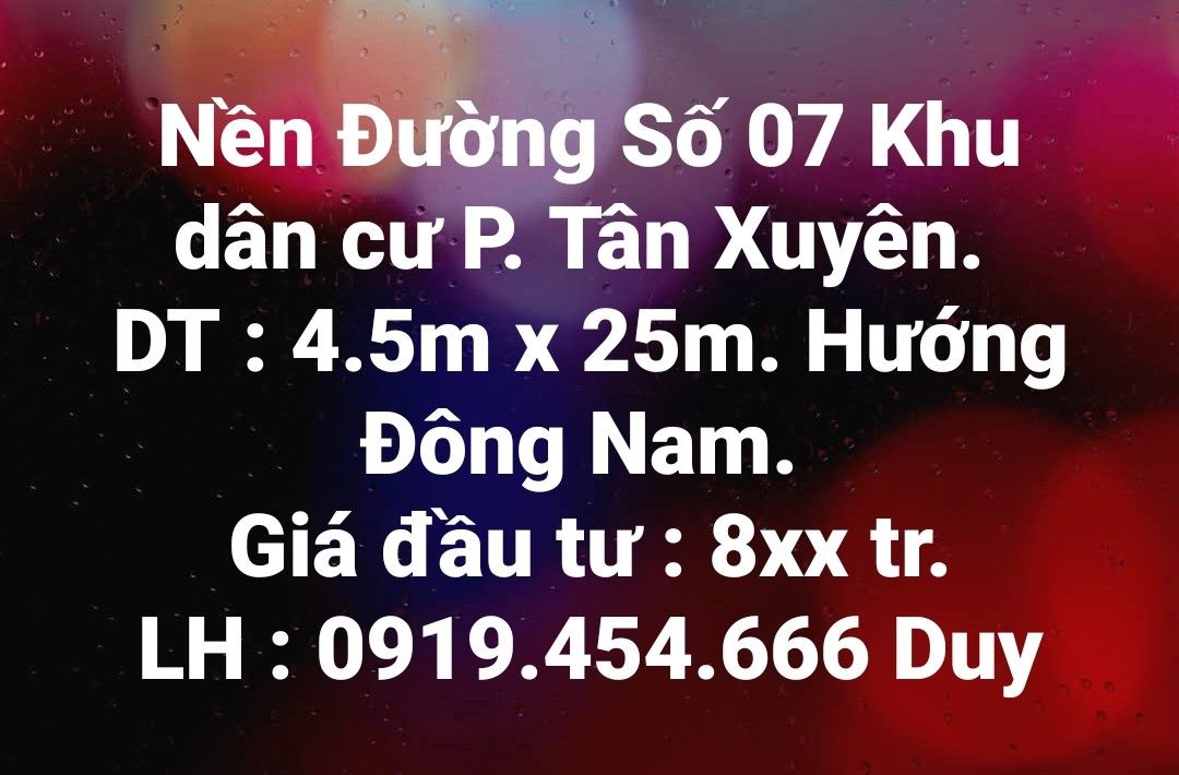Đất nền đường Số 07, P. Tân Xuyên, 112.5m² giá 800 triệu - Cơ hội đầu tư sinh lời!