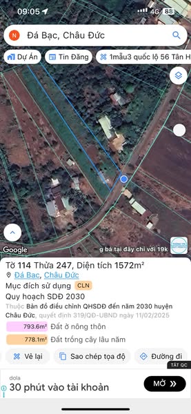 Đất thổ cư 120m² mặt tiền đường nhựa Đá Bạc - Châu Đức giá 1.8 tỷ