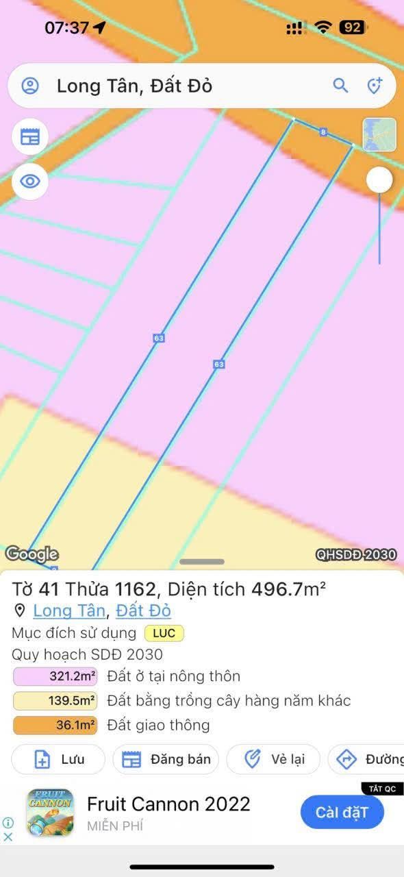 Đất nền Long Tân 496m² giá 2.2 tỷ - Tiềm năng đầu tư lớn!