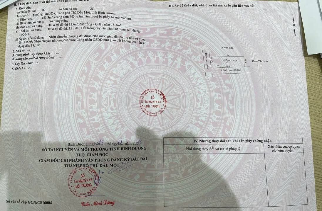 Đất thổ cư Phú Hòa Thủ Dầu Một 135m² giá 3 tỷ - Cơ hội đầu tư tuyệt vời!