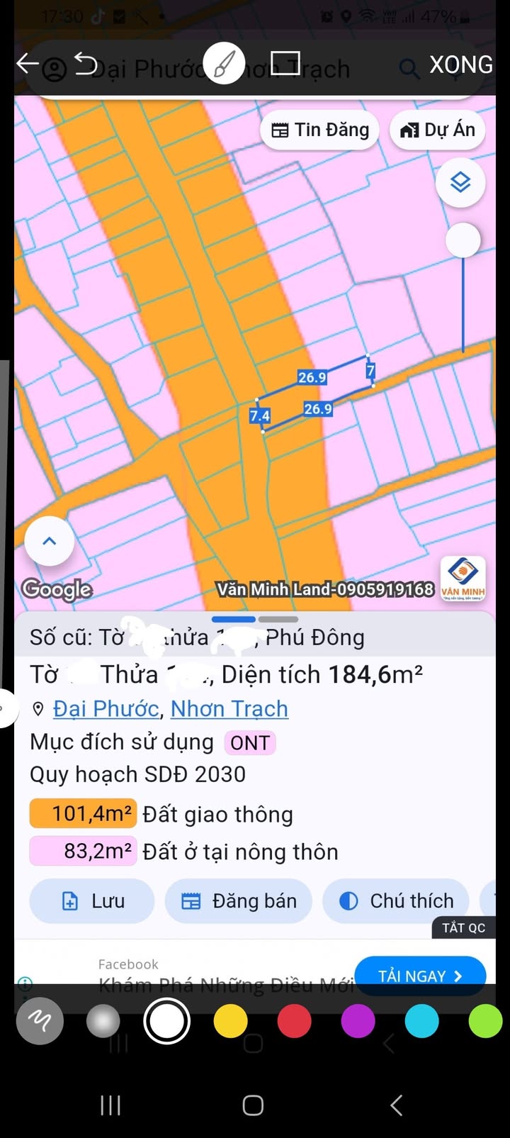 Đất thổ cư mặt tiền đường Võ Thị Sáu, Nhơn Trạch 199m² giá 4 tỷ - Cơ hội đầu tư tuyệt vời!