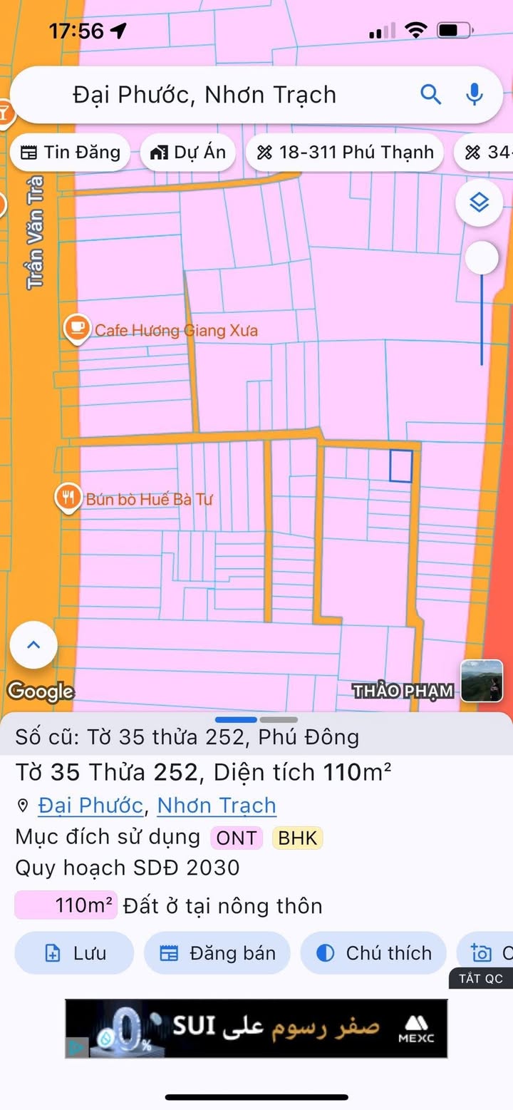 Đất nền đường Trần Văn Trà, Nhơn Trạch 110m² giá 2.4 tỷ - Lô góc 2 mặt tiền thông thoáng!