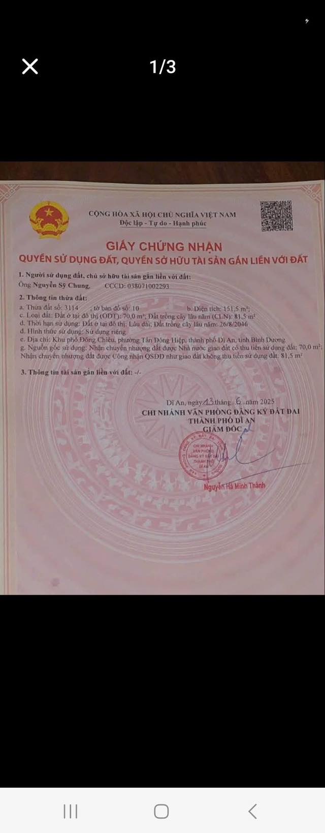 Đất thổ cư Tân Đông Hiệp, Dĩ An 151m² giá 2.7 tỷ - Cơ hội đầu tư tuyệt vời!
