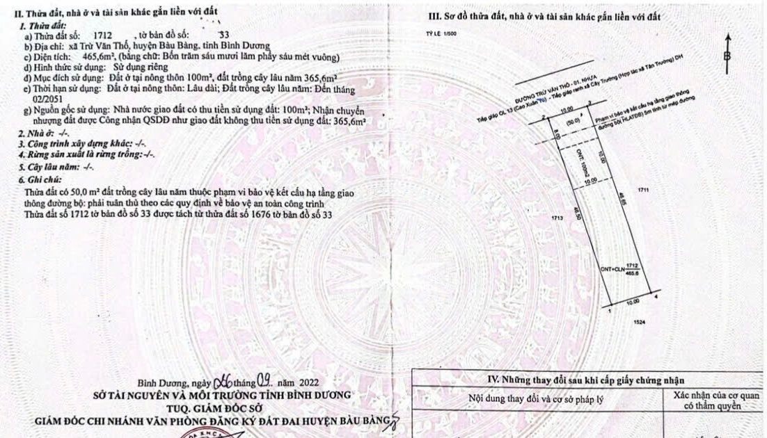 Đất nền Bàu Bàng 460m² giá chỉ 1 tỷ - Cơ hội đầu tư tuyệt vời!