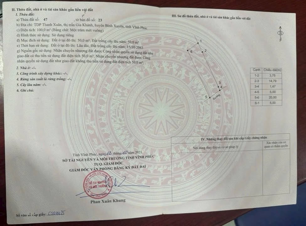 Đất thổ cư Gia Khánh, Bình Xuyên 100m² giá 1.3 tỷ - Đường ô tô rộng rãi!