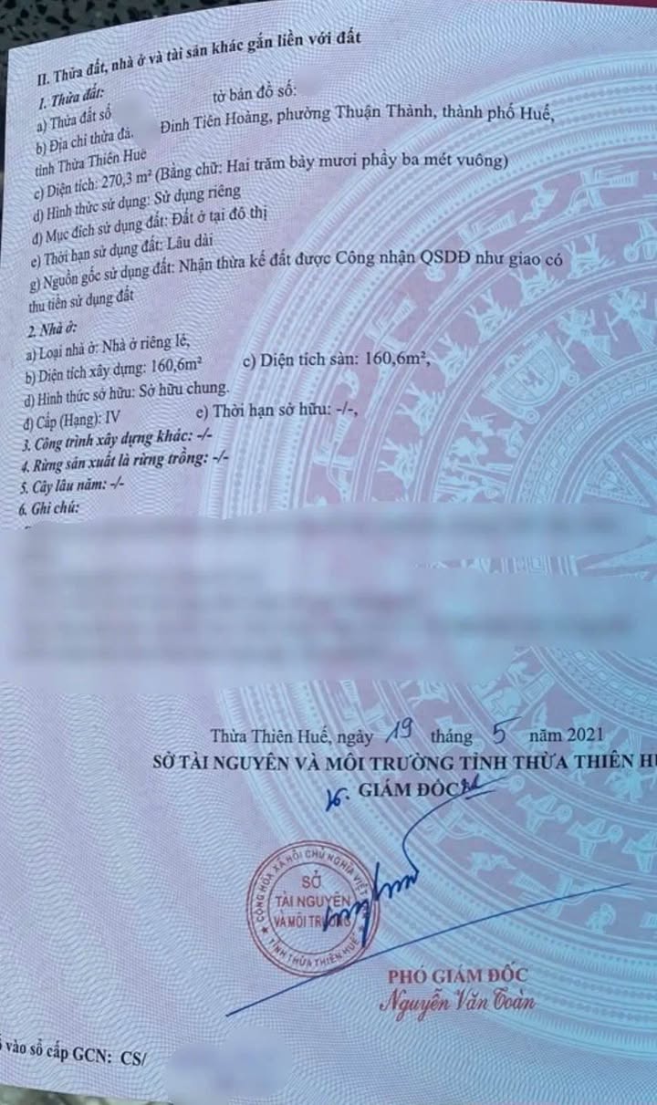 Bán mặt tiền kinh doanh Đinh Tiên Hoàng, Phú Xuân, 270m² - Vị trí đắc địa, lợi nhuận cao!