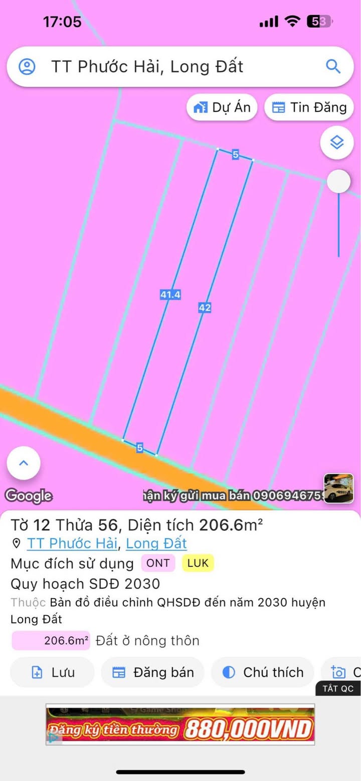 Đất nền Long Mỹ Đất Đỏ 206m² giá chỉ 870 triệu - Đường ô tô vào tận nơi!