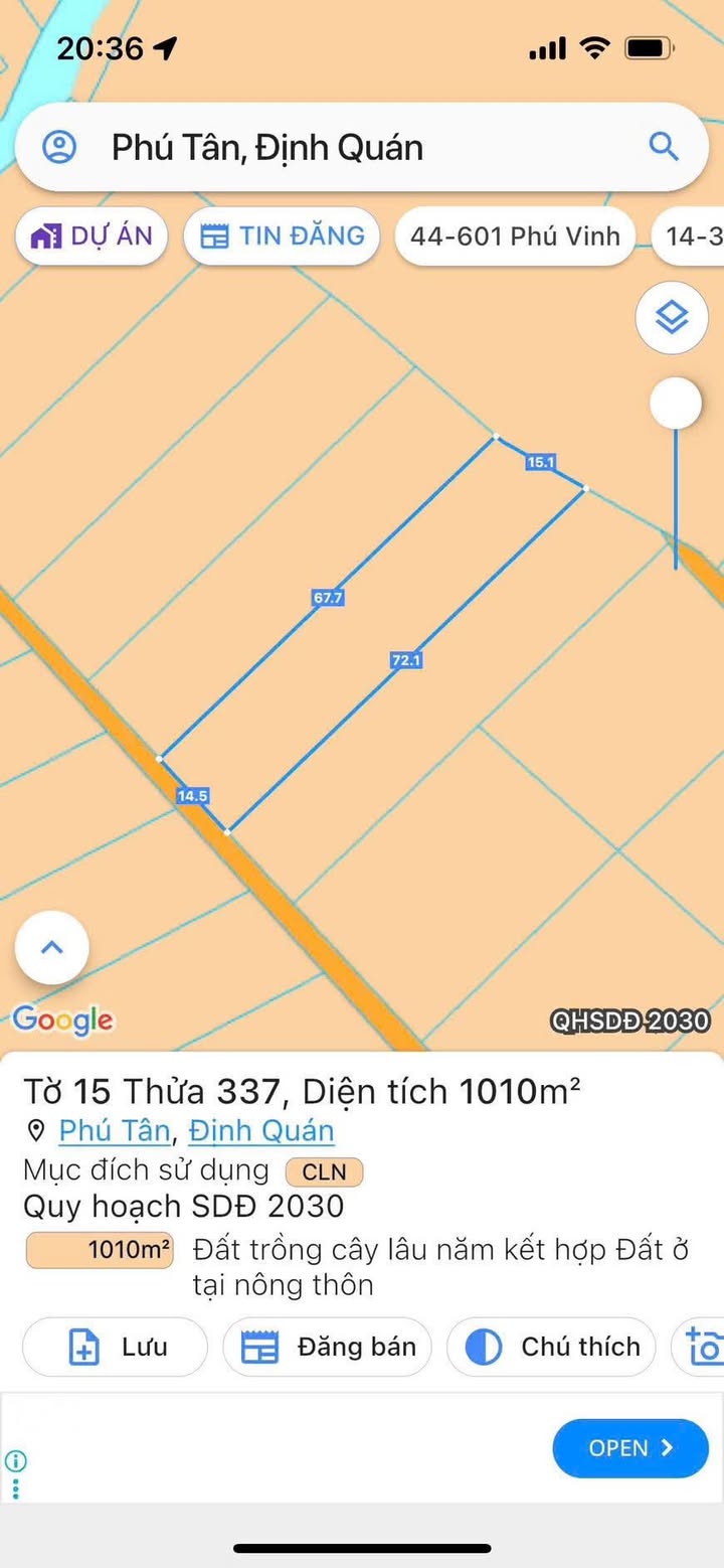 Đất nền Phú Tân, Định Quán 1.010m² giá 360 triệu - Cơ hội đầu tư hấp dẫn!