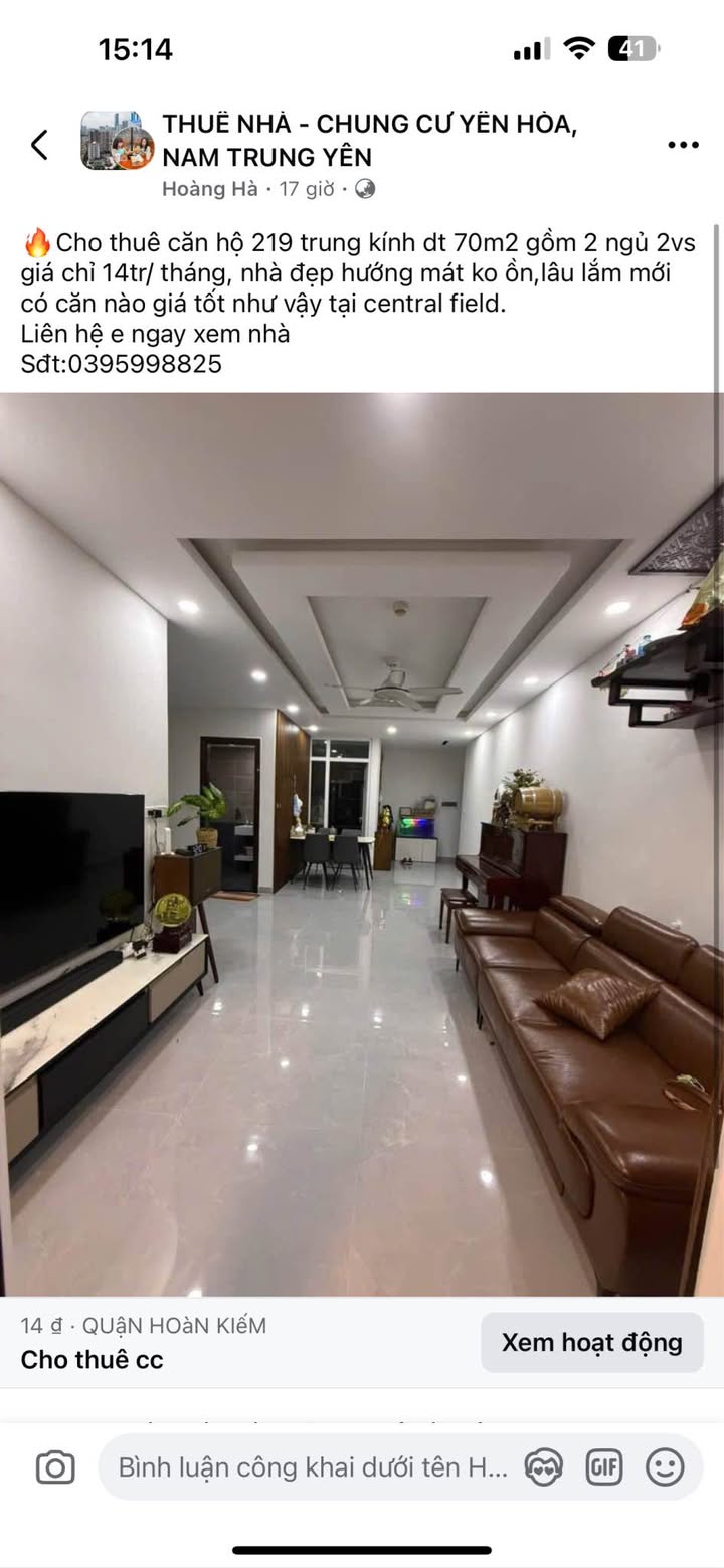 Chung cư Home City 177 Trung Kính 71m² giá 14 triệu - Nội thất cơ bản đầy đủ!