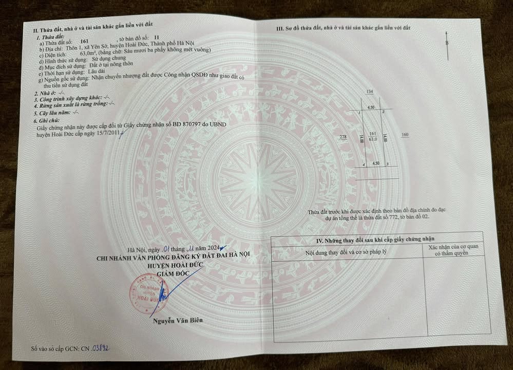 Đất thổ cư Yên Sở - Hoài Đức 63m² giá chỉ 7 tỷ - Vị trí đắc địa!