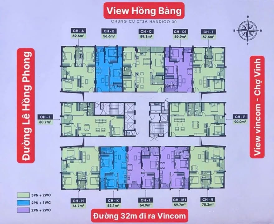 Căn hộ góc 3PN 2VS tại Nghi Phú, Vinh 75m² giá 3.75 tỷ - Chính chủ bán gấp!