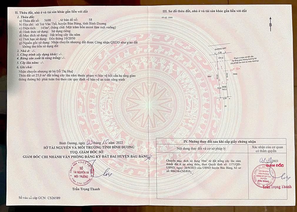 Đất thổ cư Trừ Văn Thố Bàu Bàng 145m² giá 799 triệu - Đầu tư sinh lời ngay!