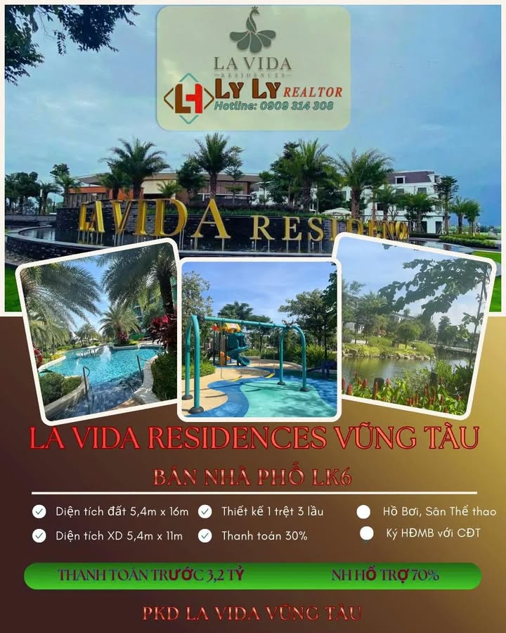 Nhà phố La Vida Residences Vũng Tàu 86.4m² giá 3.2 tỷ - Tiềm năng tăng giá mạnh!