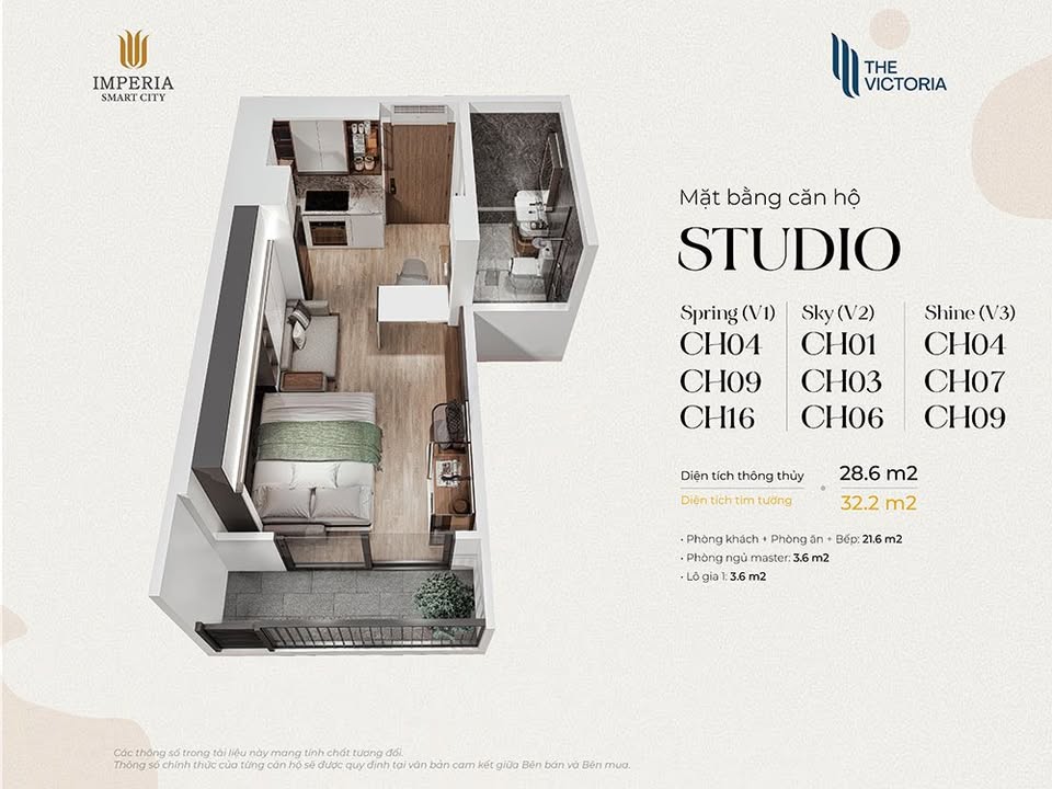 Căn hộ Studio V3 THE VICTORIA 27m² giá 3.05 tỷ - Ban công view nội khu