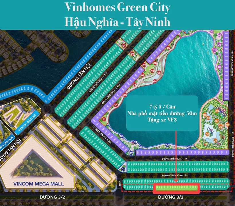 Shophouse Vinhomes Green City Hậu Nghĩa 90m² giá 7.5 tỷ - Mặt tiền đường lớn, tặng xe VF3!