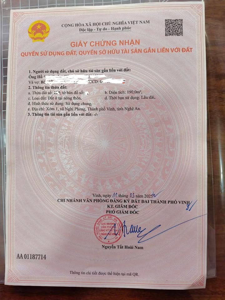 Đất nền Nghi Phong 190m² giá 2.9 tỷ - Đầu tư tiềm năng cho tương lai!