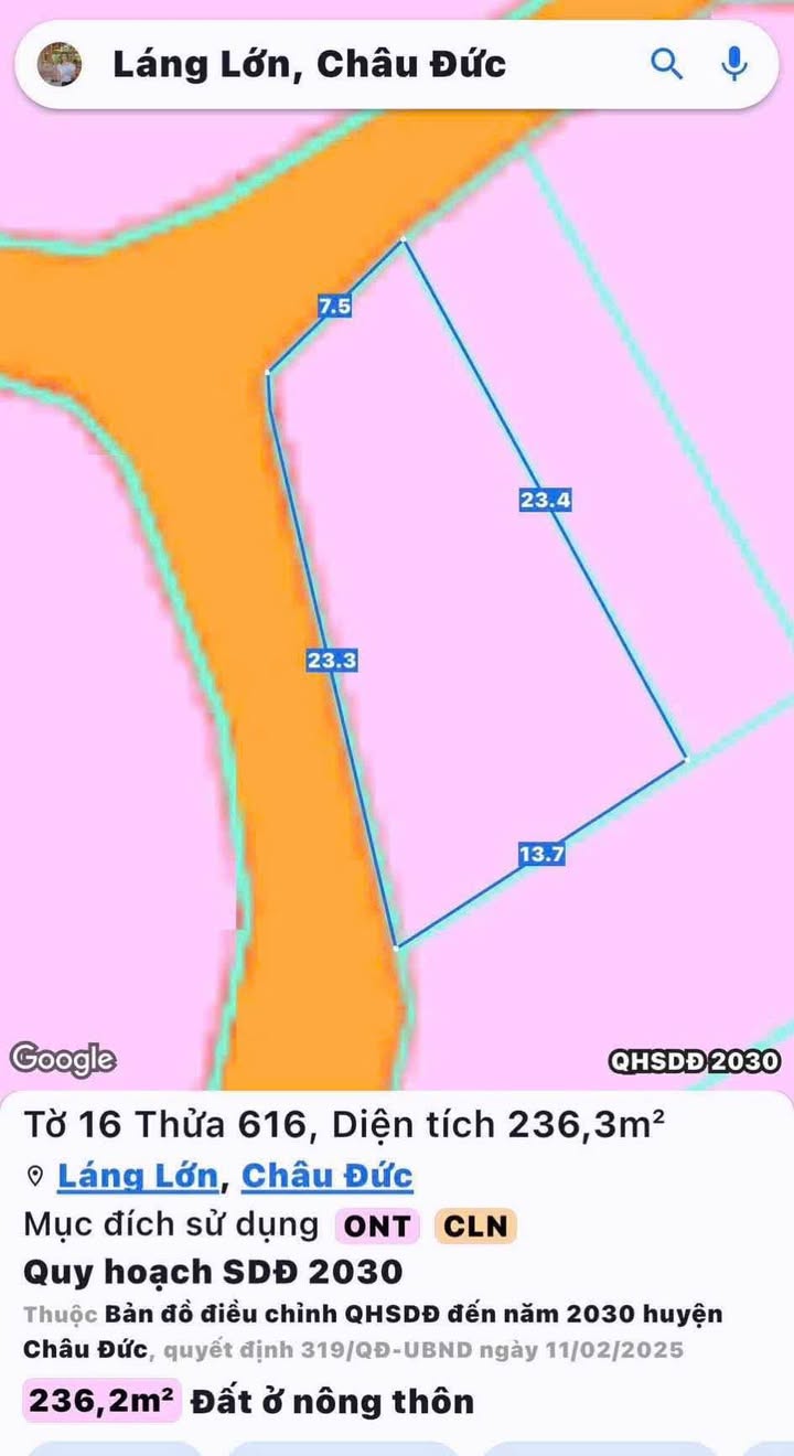 Đất Láng Lớn, Châu Đức 236m² giá 900 triệu - Sổ hồng chính chủ cầm tay!