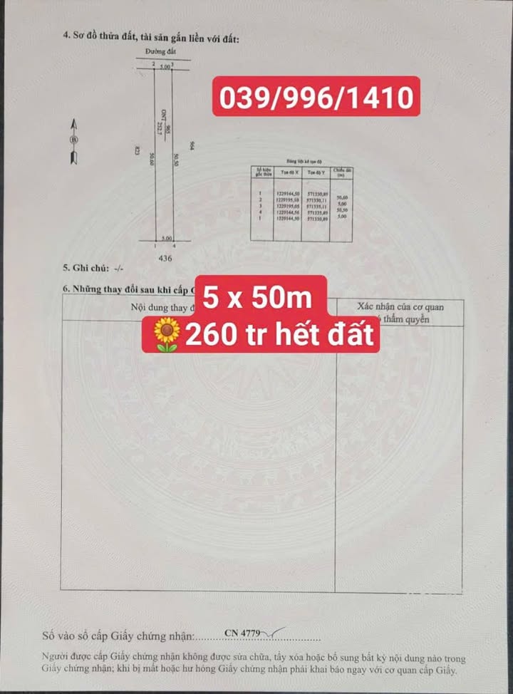 Đất thổ cư xã Tiên Thuận 252m² giá chỉ 260 triệu - Đầu tư sinh lời!