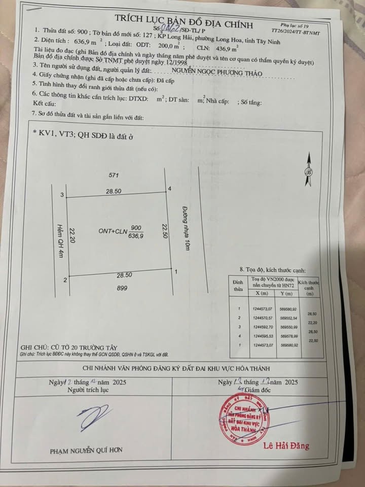 Đất nền Trần Phú, Hòa Thành 12m² chỉ 138 triệu - Cơ hội đầu tư tuyệt vời!