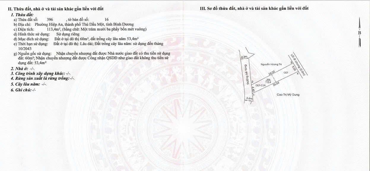 Đất thổ cư Hiệp An, Thủ Dầu Một 113.4m² giá 1.85 tỷ - Vị trí đẹp, dân cư đông đúc!