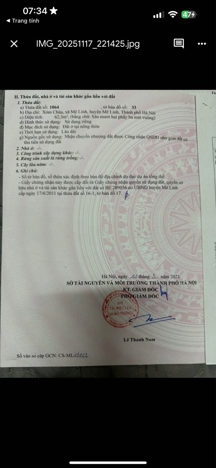 Lô đất đẹp tại Thôn Ngõ Chùa, Mê Linh, Hà Nội 62,3m² - Đầu tư sinh lời ngay!