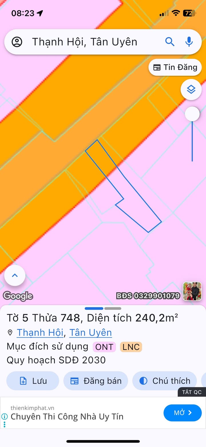 Đất thổ cư 240m² đường Thạnh Hội 03, Tân Uyên - Cơ hội đầu tư tuyệt vời!