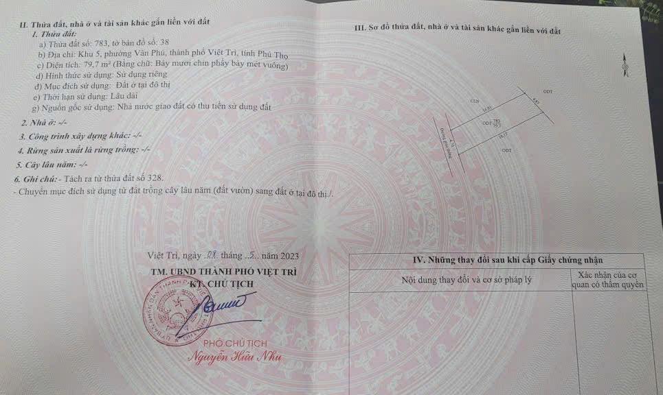 Bán đất thổ cư 79.9m² đường Lê Lợi, Việt Trì - Giá chỉ 1 tỷ VND!