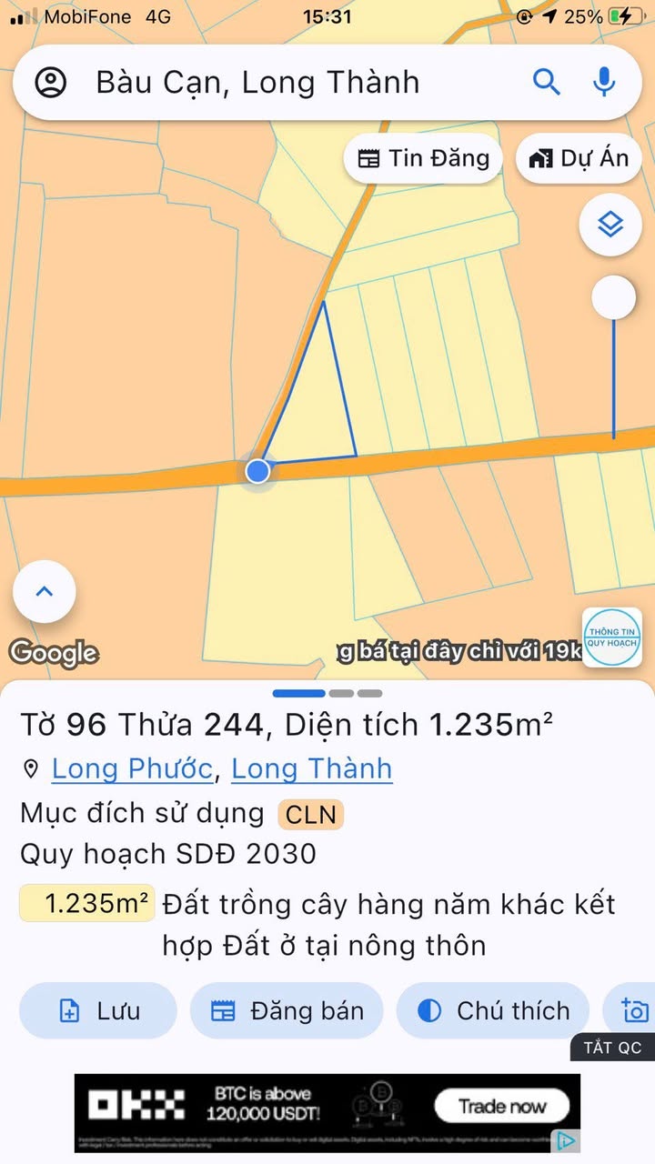 Đất nền Bàu Cạn Long Thành 1235m² - Mặt tiền đường giao thông thuận lợi!