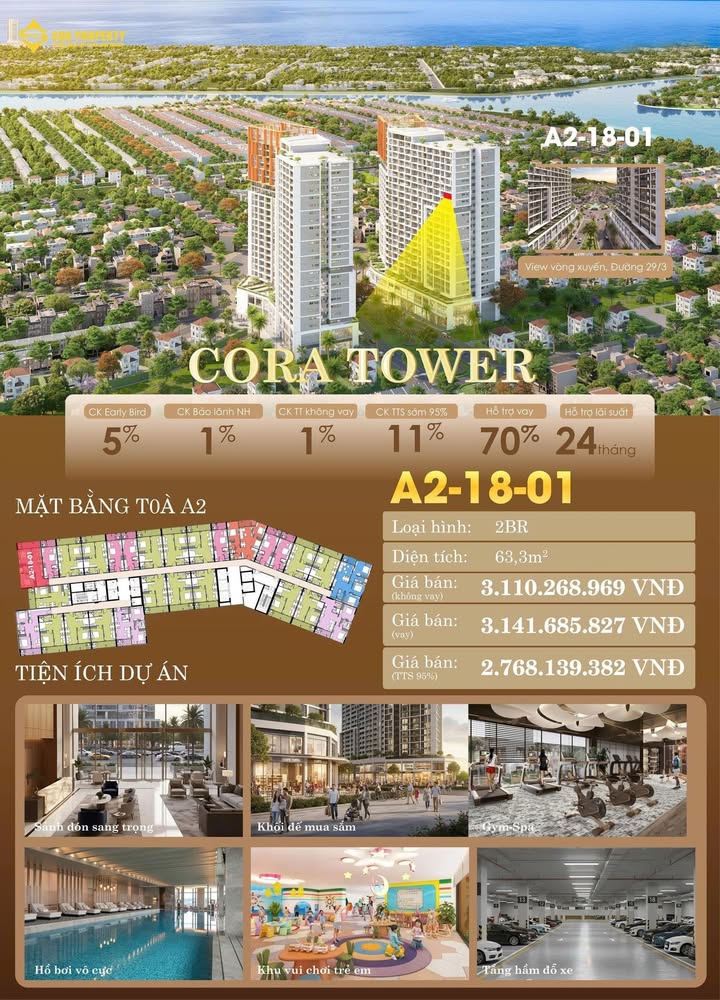 Căn hộ Cora Tower Đà Nẵng 63m² giá chỉ 2,7 tỷ - Cơ hội vàng đầu tư!