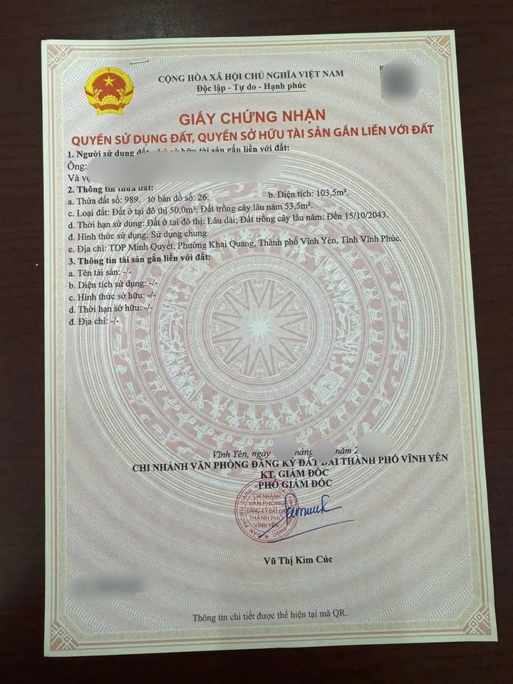 Đất nền 103m² TDP Minh Quyết, Vĩnh Yên chỉ 2.9 tỷ - Sổ đỏ chính chủ!